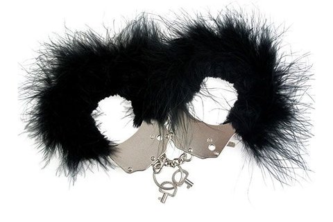 Металеві наручники з пухнастою чорною обробкою Adrien Lastic Handcuffs Black 3769 фото