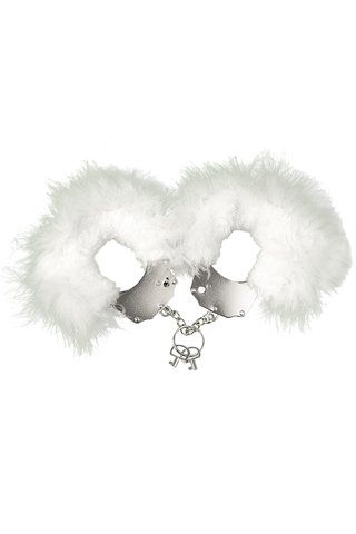 Металеві наручники з білою пухнастою обробкою Adrien Lastic Handcuffs White 3770 фото